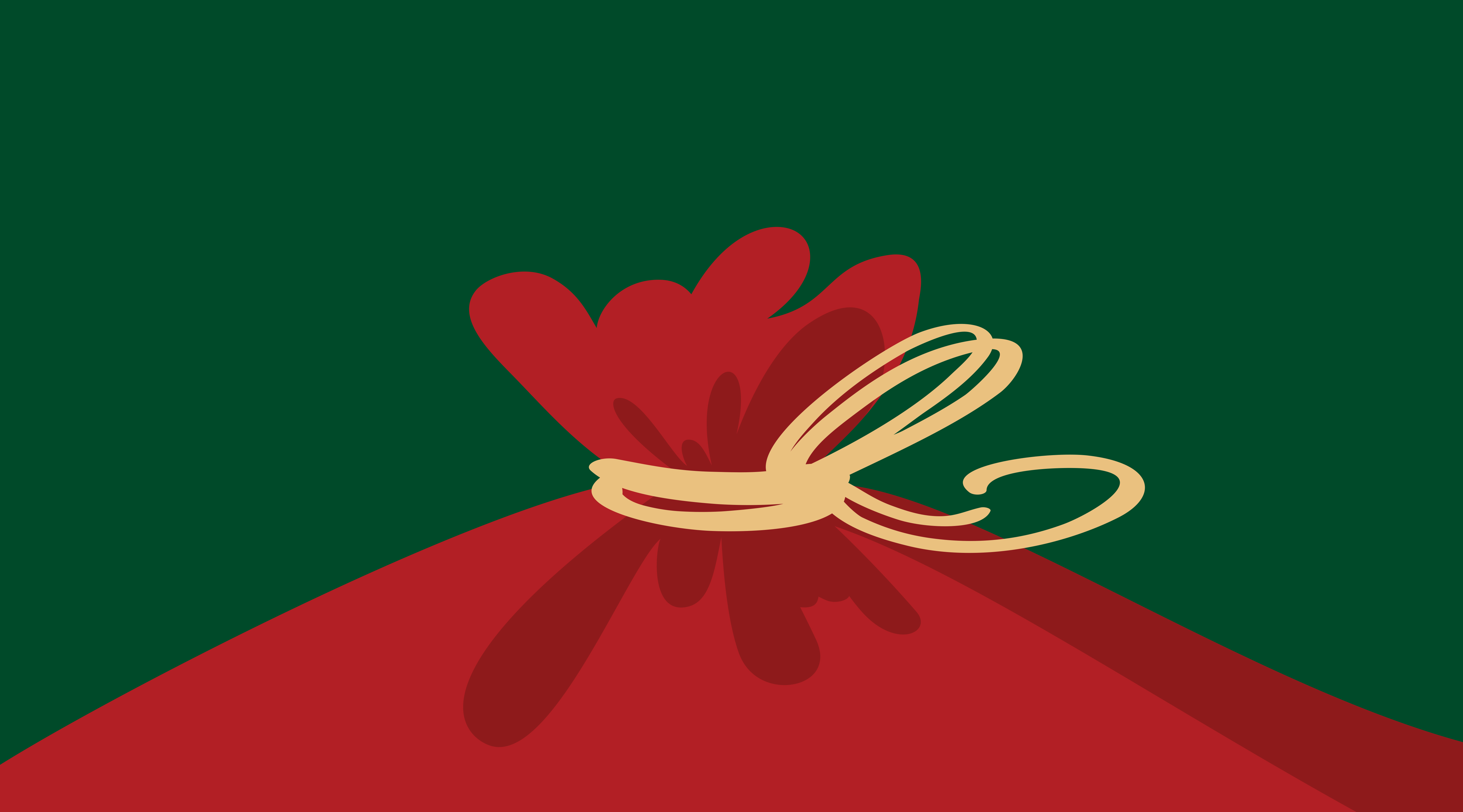 Image of Santa's red bag on a green background.